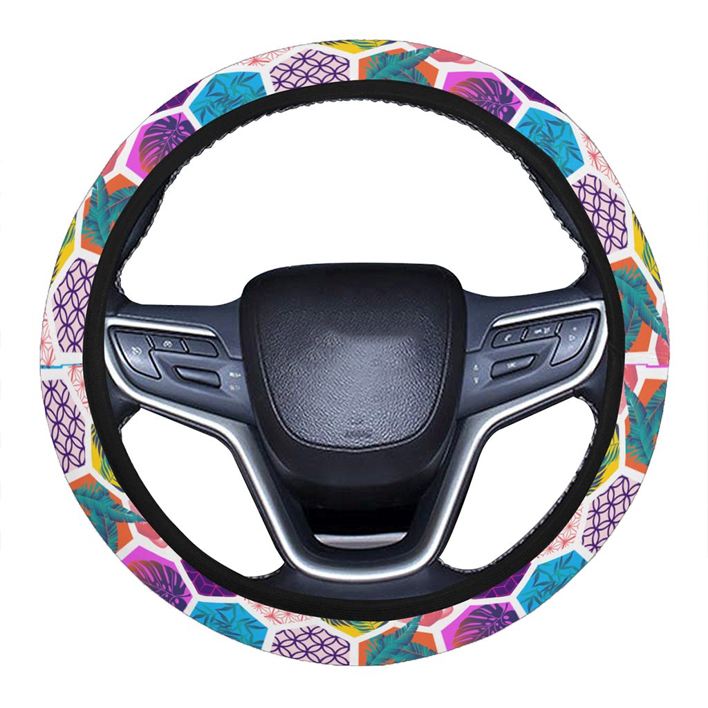 Hawaii Parrot Toucans Hummingbird Flamingo tropical Leaves Hawaii Universal Steering Wheel Cover with Elastic Edge One Size Blue Steering Wheel Cover - Polynesian Pride