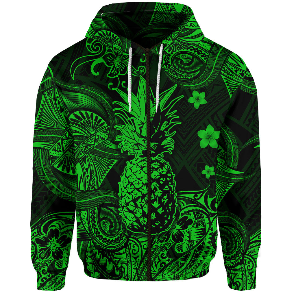 Hawaii Pineapple Polynesian Zip Hoodie Unique Style Green LT8 - Polynesian Pride