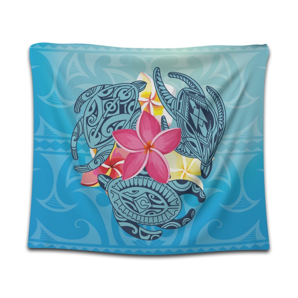 Hawaii Plumeria Deep Sea Circle Turtle Tapestry - AH Wall Tapestry Black - Polynesian Pride