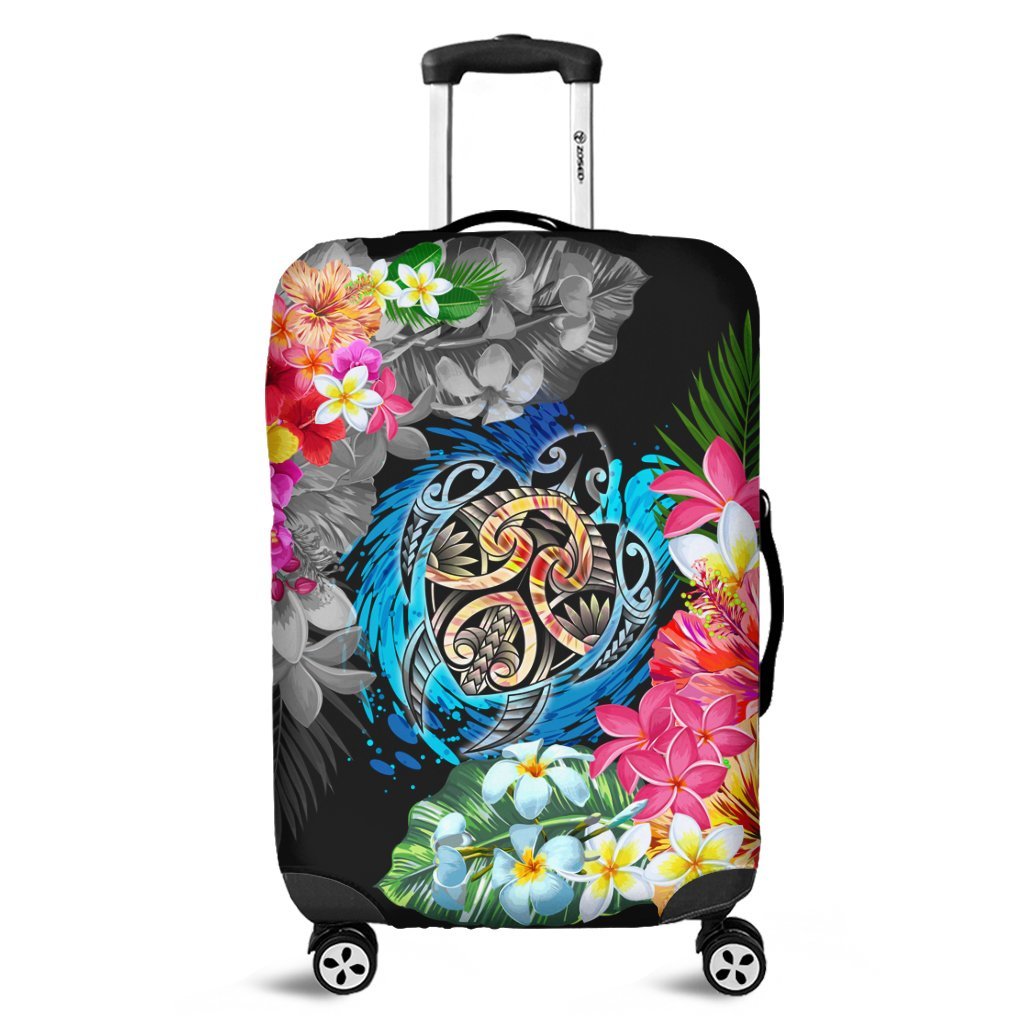 Hawaii Plumeria Hibiscus Wave Turtle Luggage Covers - AH Black - Polynesian Pride