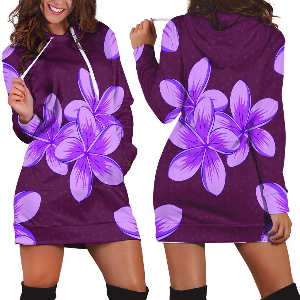 Hawaii Plumeria Simple Hoodie Dress - AH Black - Polynesian Pride