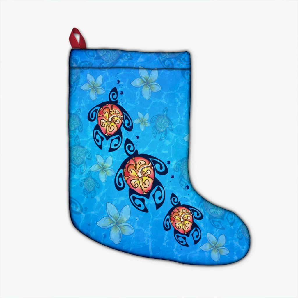 Hawaii Plumeria Turtle In The Ocean Christmas Stocking - AH - John Style Christmas Stocking 26 X 42 cm Black - Polynesian Pride