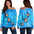 Hawaii Plumeria Turtle In The Ocean Women's Off Shoulder Sweater - AH - John Style Black - Polynesian Pride