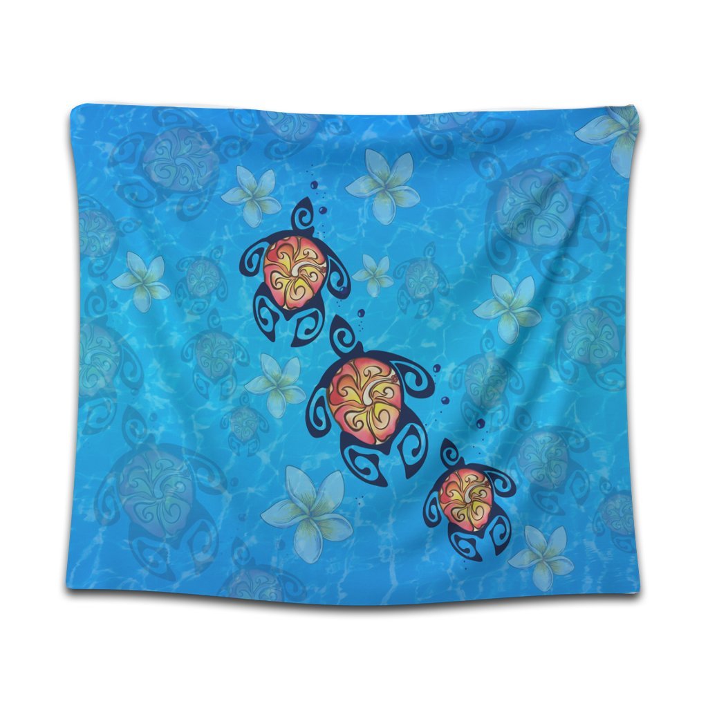 Hawaii Plumeria Turtle In The Ocean Tapestry - AH - John Style Wall Tapestry Black - Polynesian Pride