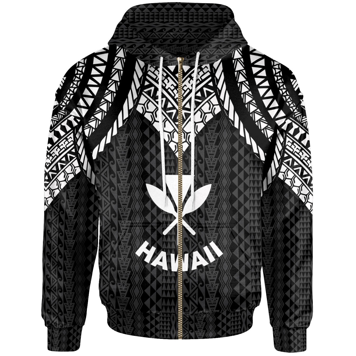 Hawaii Zip up Hoodie Polynesian Armor Style Black Unisex Black - Polynesian Pride