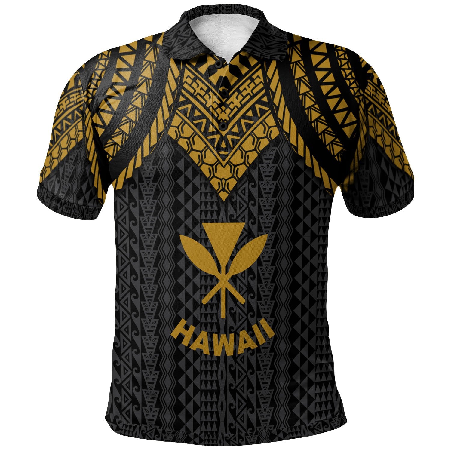 Hawaii Polo Shirt Polynesian Armor Style Gold Unisex Gold - Polynesian Pride