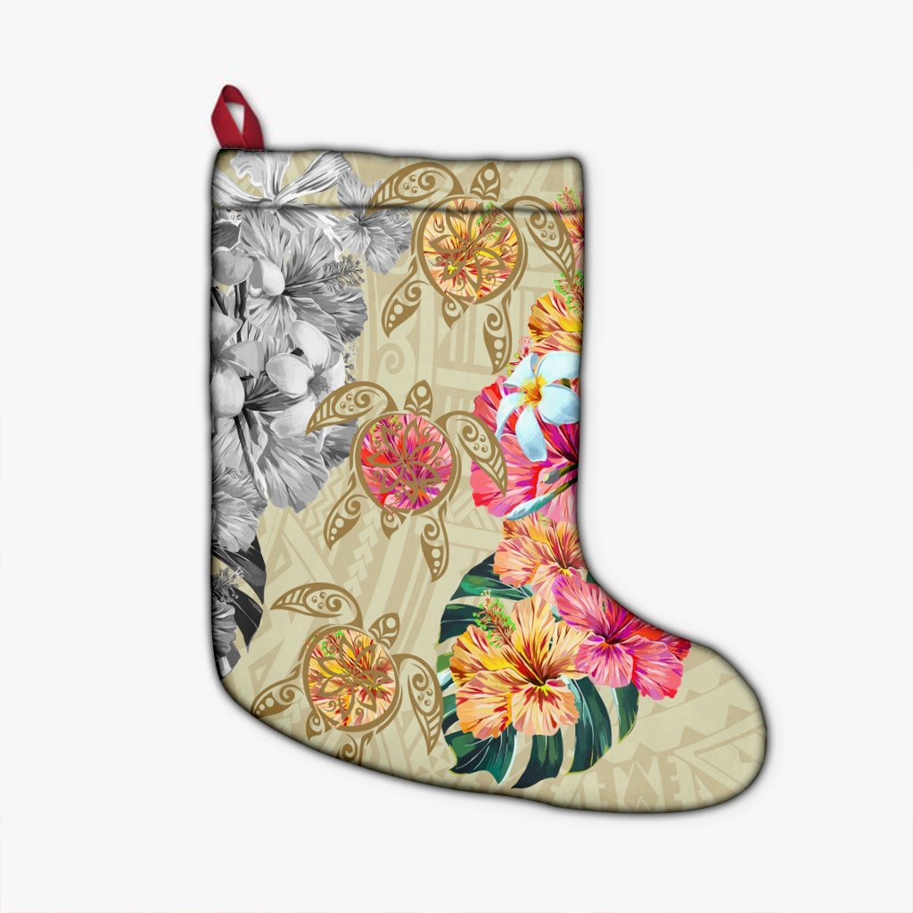 Hawaii Polynesian Flowers Swimming Turtles Christmas Stocking - AH Christmas Stocking 26 X 42 cm Black - Polynesian Pride