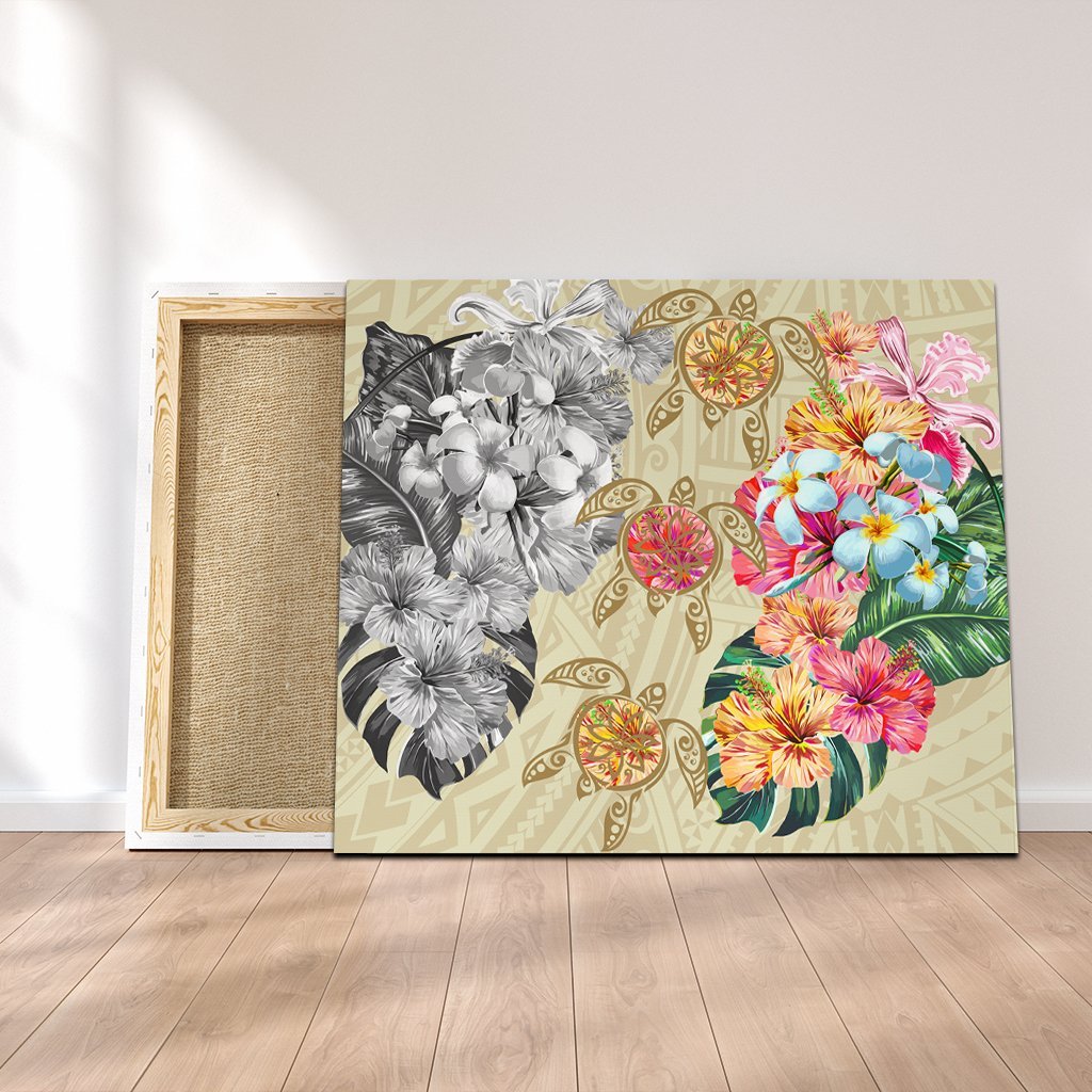 Hawaii Polynesian Flowers Swimming Turtles Canvas - AH Canvas Poly-cotton - Polynesian Pride