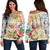 Hawaii Polynesian Flowers Swimming Turtles Women's Off Shoulder Sweater - AH Black - Polynesian Pride