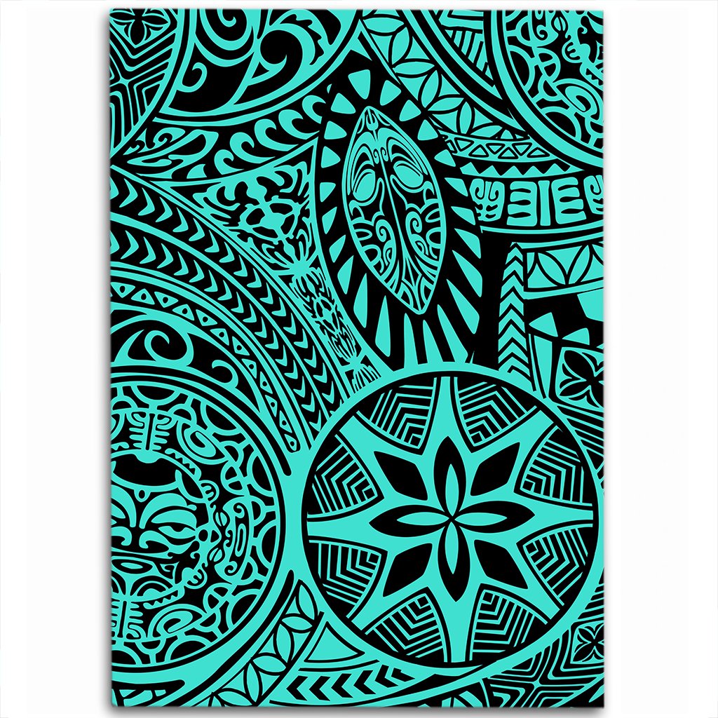 Hawaii Polynesian Hawaiian Style Tribal Tattoo Turquoise Area Rug - AH Luxurious - Polynesian Pride