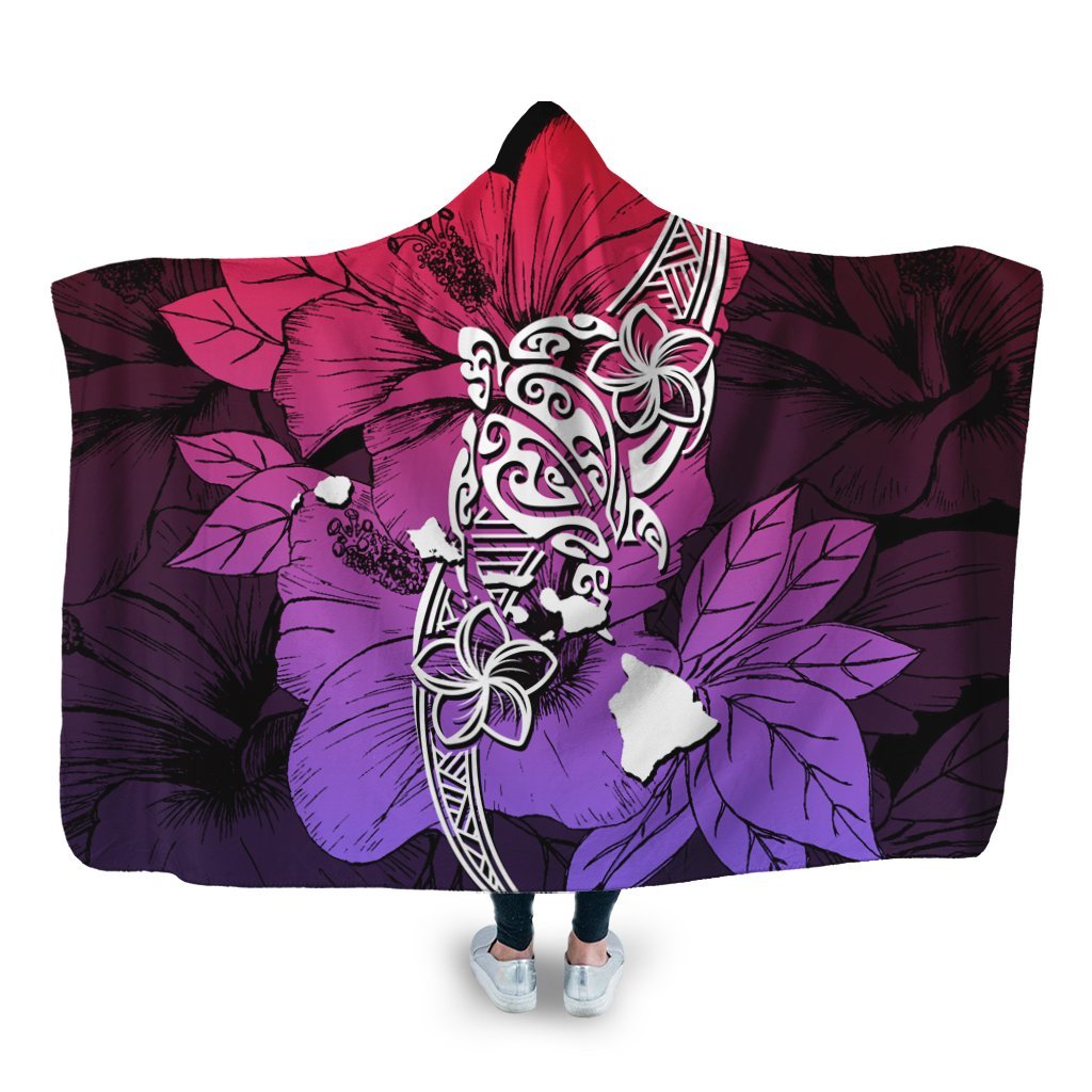 Hawaii Polynesian Hibiscus Sweat Hooded Blanket - AH Hooded Blanket White - Polynesian Pride