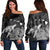 Hawaii Polynesian Hibiscus Turtle Map Women's Off Shoulder Sweater - AH Black - Polynesian Pride