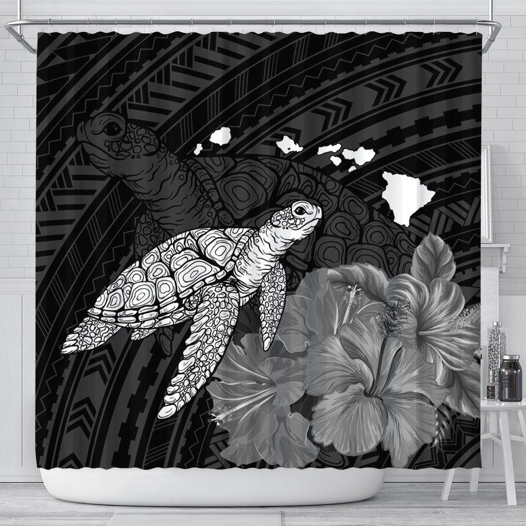 Hawaii Polynesian Hibiscus Turtle Map Shower Curtain - AH 177 x 172 (cm) Black - Polynesian Pride