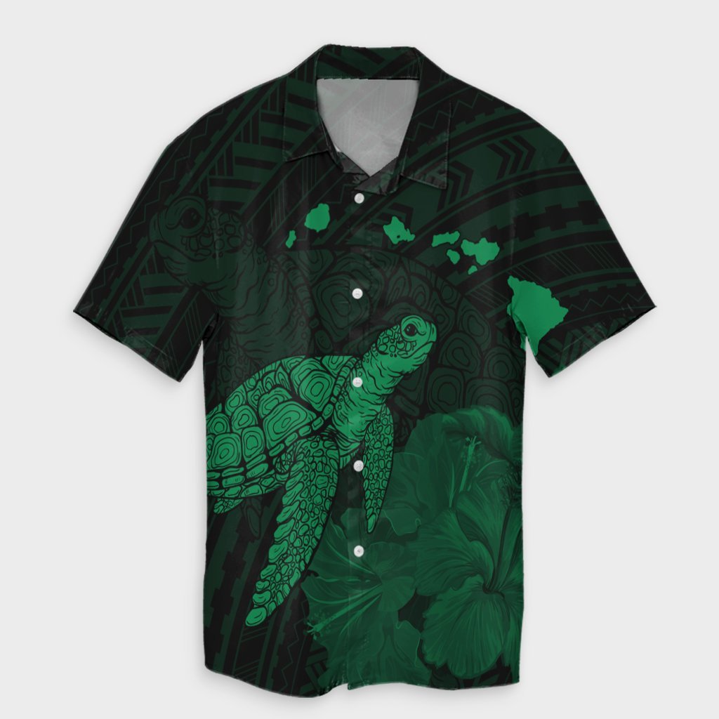 Matching Couple Hawaiian Outfits Dress and Hawaiian Shirt Hawaii Polynesian Hibiscus Turtle Map Green RLT14 - Polynesian Pride