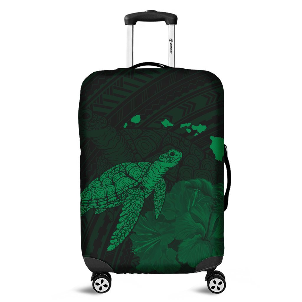 Hawaii Polynesian Hibiscus Turtle Map Luggage Covers Green - AH Black - Polynesian Pride