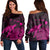 Hawaii Polynesian Hibiscus Turtle Map Women's Off Shoulder Sweater Pink - AH Black - Polynesian Pride