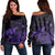 Hawaii Polynesian Hibiscus Turtle Map Women's Off Shoulder Sweater Purple - AH Black - Polynesian Pride