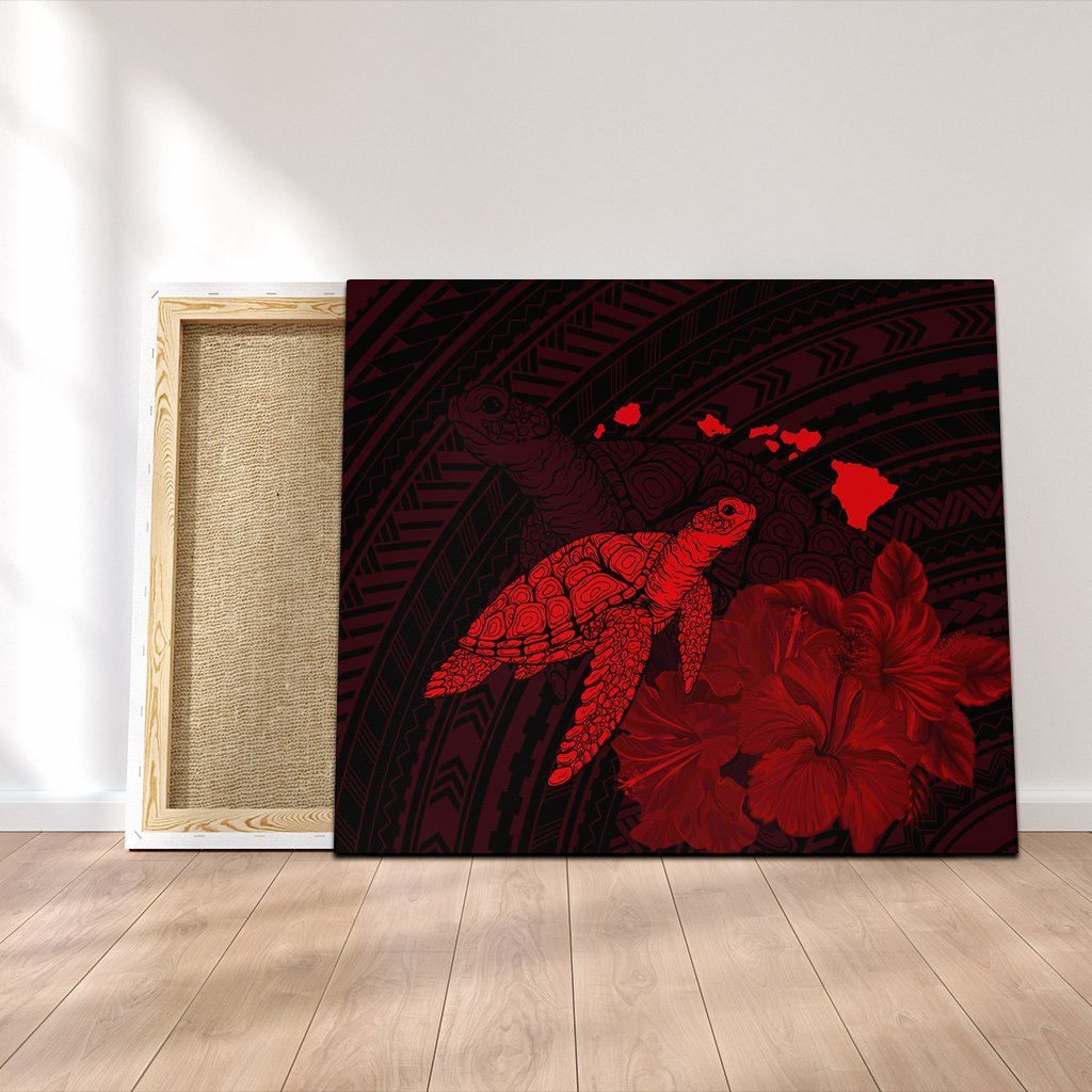 Hawaii Polynesian Hibiscus Turtle Map Canvas Red - AH Canvas Poly-cotton - Polynesian Pride