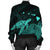 Hawaii Polynesian Hibiscus Turtle Map Bomber Jacket Turquoise - AH - Polynesian Pride