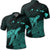 Hawaii Polynesian Hibiscus Turtle Map Polo Shirt Turquoise Unisex Black - Polynesian Pride