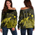 Hawaii Polynesian Hibiscus Turtle Map Women's Off Shoulder Sweater Yellow - AH Black - Polynesian Pride