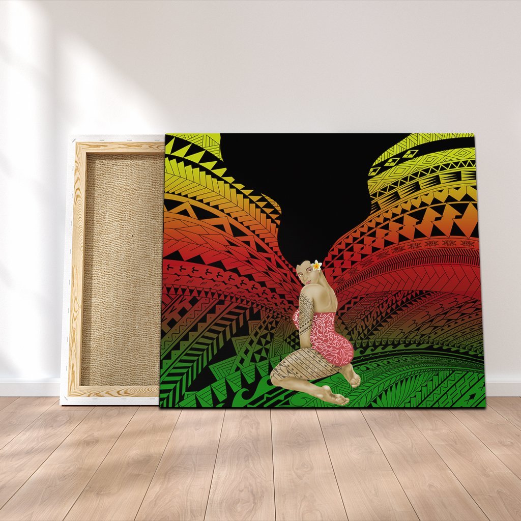 Hawaii Polynesian Hula Girl Wearing Plumeria Canvas Reggae - AH Canvas Poly-cotton - Polynesian Pride