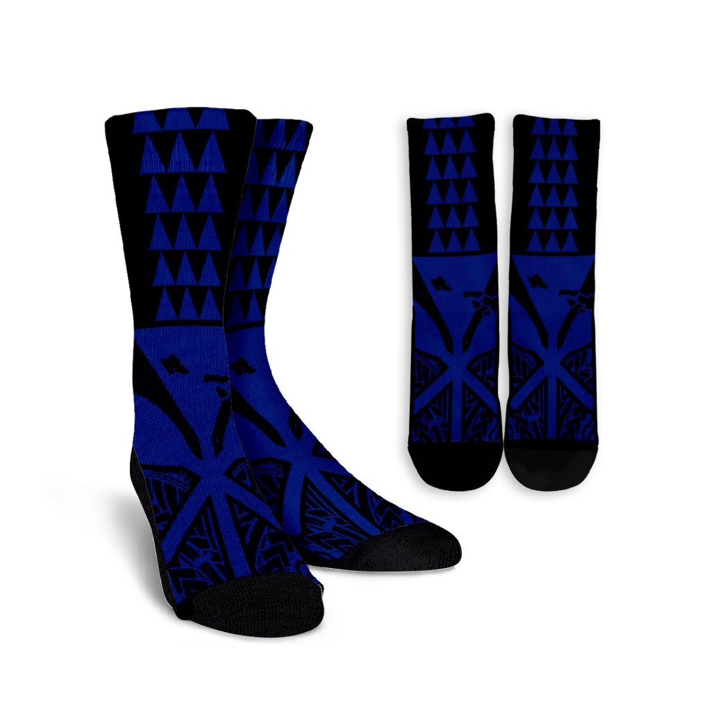 Hawaii Polynesian Kanaka Kakau Crew Socks - Alan Style Blue - AH Crew Socks White - Polynesian Pride