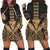 Hawaii Polynesian Kanaka Kakau Hoodie Dress - Alan Style Gold - AH Black - Polynesian Pride