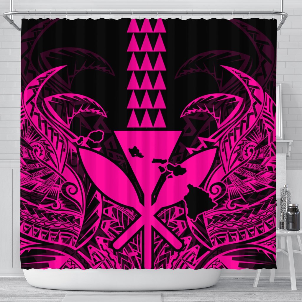 Hawaii Polynesian Kanaka Kakau Shower Curtain - Alan Style Pink - AH 177 x 172 (cm) Black - Polynesian Pride