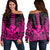 Hawaii Polynesian Kanaka Kakau Women's Off Shoulder Sweater - Alan Style Pink - AH Black - Polynesian Pride