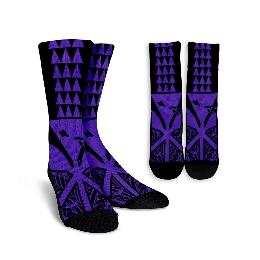 Hawaii Polynesian Kanaka Kakau Crew Socks - Alan Style Purple - AH Crew Socks White - Polynesian Pride