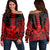 Hawaii Polynesian Kanaka Kakau Women's Off Shoulder Sweater - Alan Style Red - AH Black - Polynesian Pride