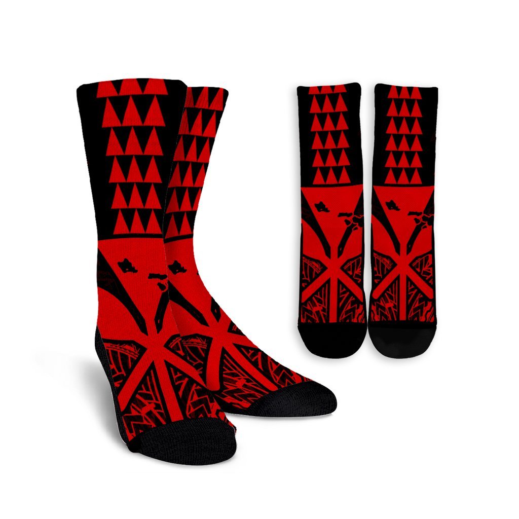 Hawaii Polynesian Kanaka Kakau Crew Socks - Alan Style Red - AH Crew Socks White - Polynesian Pride