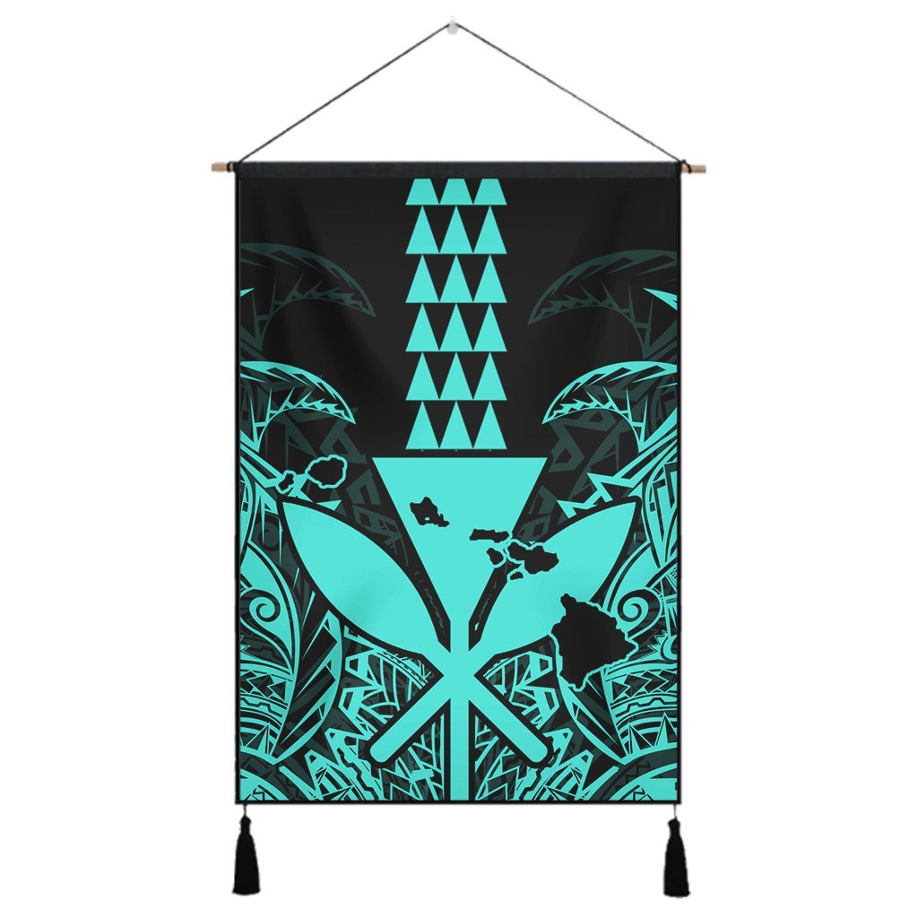 Hawaii Polynesian Kanaka Kakau Hanging Poster - Alan Style Turquoise - AH Hanging Poster Cotton And Linen - Polynesian Pride