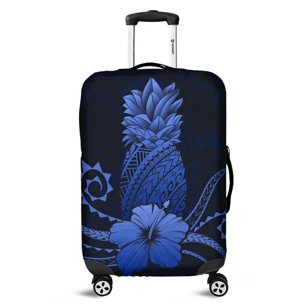 Hawaii Polynesian Pineapple Hibiscus Luggage Covers - Blue - AH Black - Polynesian Pride