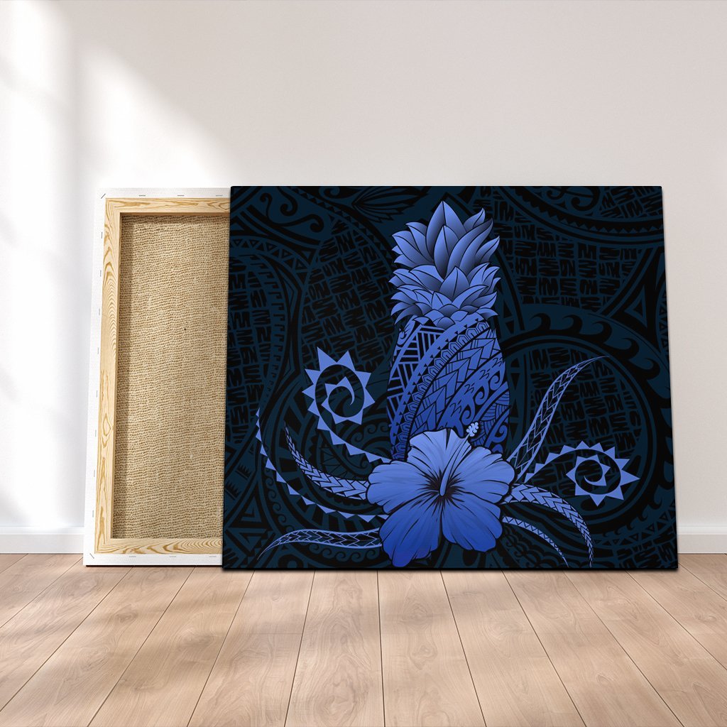 Hawaii Polynesian Pineapple Hibiscus Canvas - Blue - AH Canvas Poly-cotton - Polynesian Pride