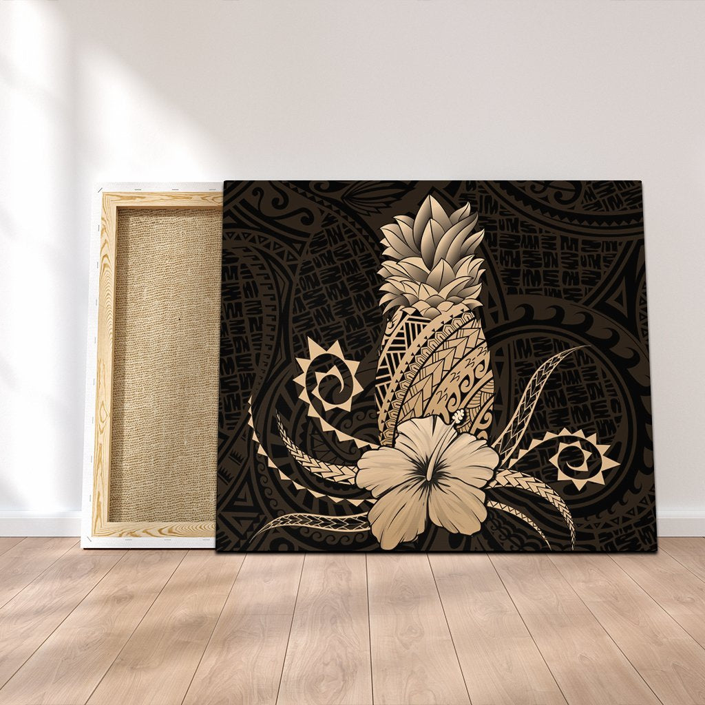 Hawaii Polynesian Pineapple Hibiscus Canvas - Gold - AH Canvas Poly-cotton - Polynesian Pride