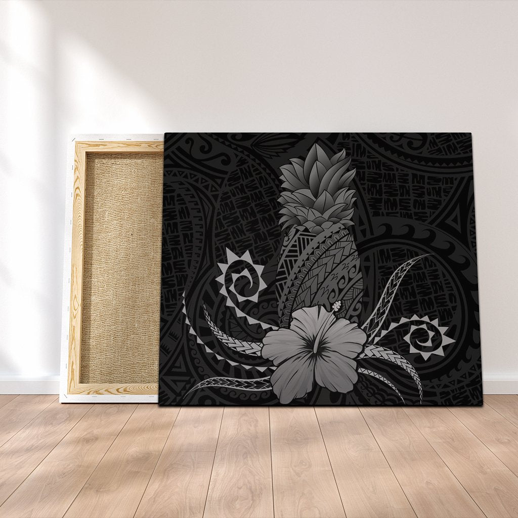 Hawaii Polynesian Pineapple Hibiscus Canvas - Gray - AH Canvas Poly-cotton - Polynesian Pride