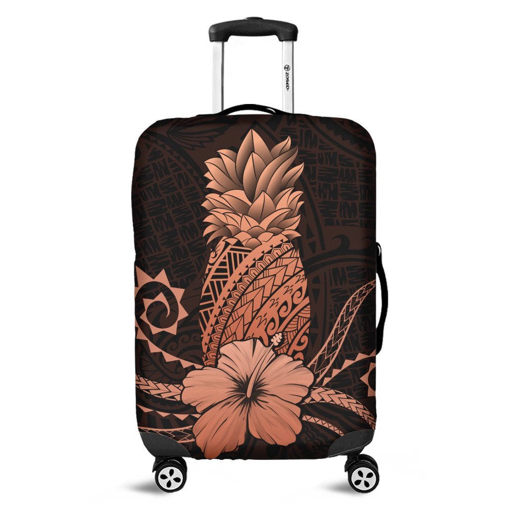 Hawaii Polynesian Pineapple Hibiscus Luggage Covers - Orange - AH Black - Polynesian Pride