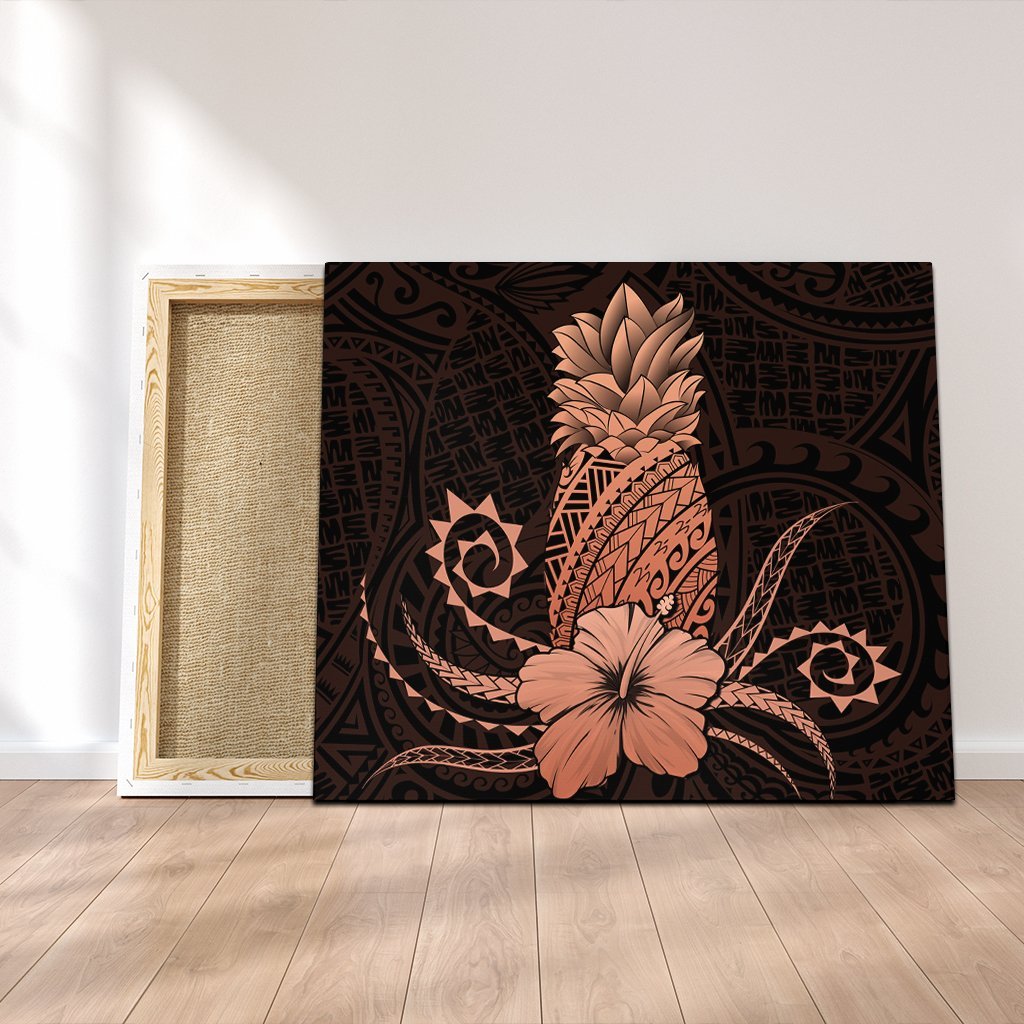 Hawaii Polynesian Pineapple Hibiscus Canvas - Orange - AH Canvas Poly-cotton - Polynesian Pride