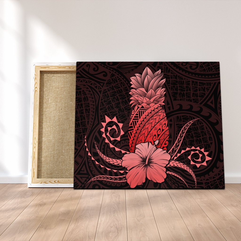 Hawaii Polynesian Pineapple Hibiscus Canvas - Red - AH Canvas Poly-cotton - Polynesian Pride