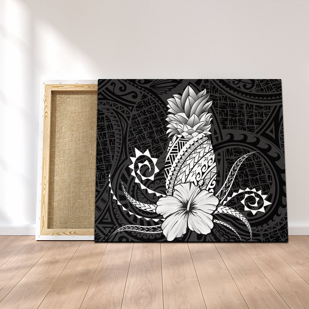 Hawaii Polynesian Pineapple Hibiscus Canvas - White - AH Canvas Poly-cotton - Polynesian Pride