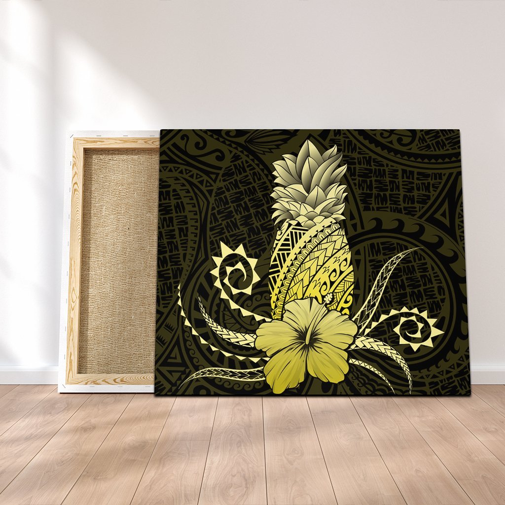 Hawaii Polynesian Pineapple Hibiscus Canvas - Yellow - AH Canvas Poly-cotton - Polynesian Pride