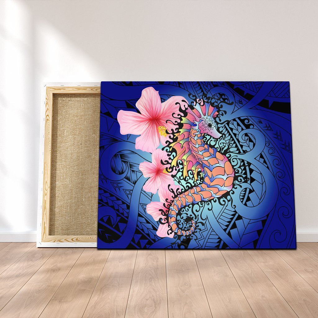 Hawaii Polynesian Pink Hibiscus Seahorse Canvas - AH Canvas Poly-cotton - Polynesian Pride