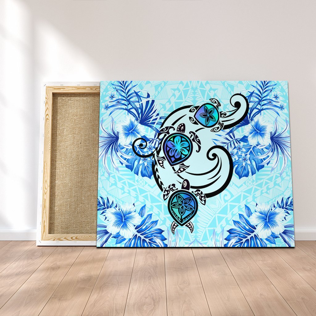 Hawaii Polynesian Plumeria Hibiscus Turtle Canvas - AH - Jack Style - Blue Canvas Poly-cotton - Polynesian Pride