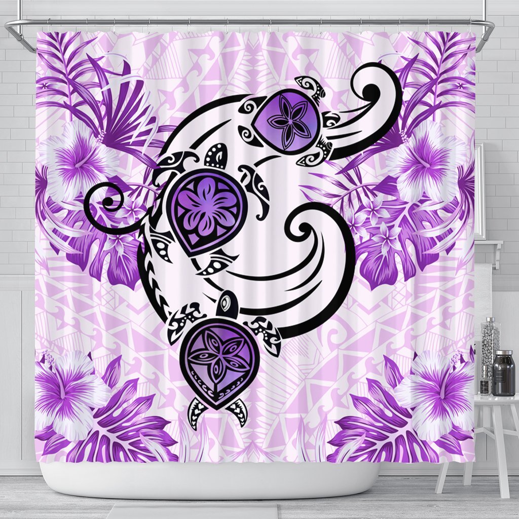 Hawaii Polynesian Plumeria Hibiscus Turtle Shower Curtain - AH - Jack Style - Pink 177 x 172 (cm) Black - Polynesian Pride