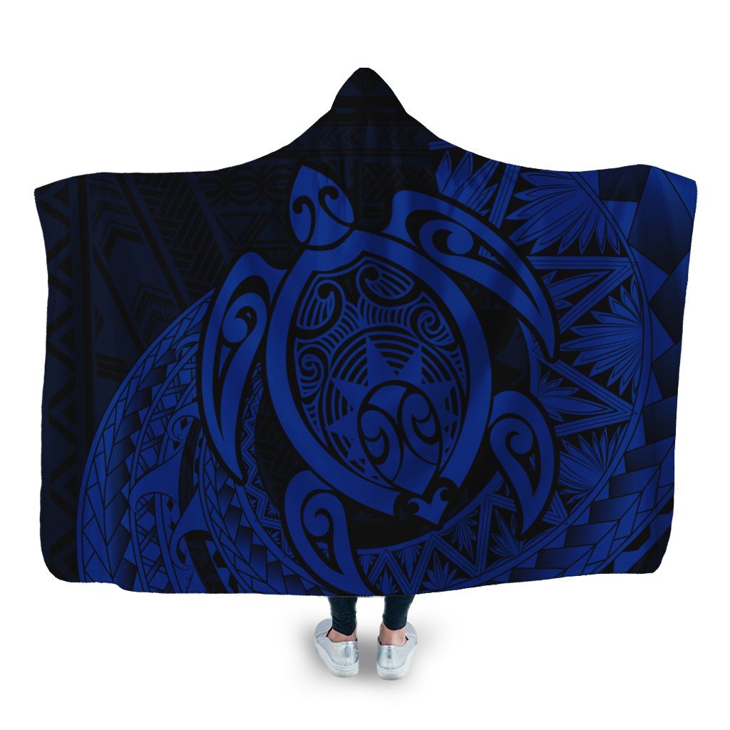 Hawaii Polynesian Turtle Hooded Blanket - Blue - AH Hooded Blanket White - Polynesian Pride