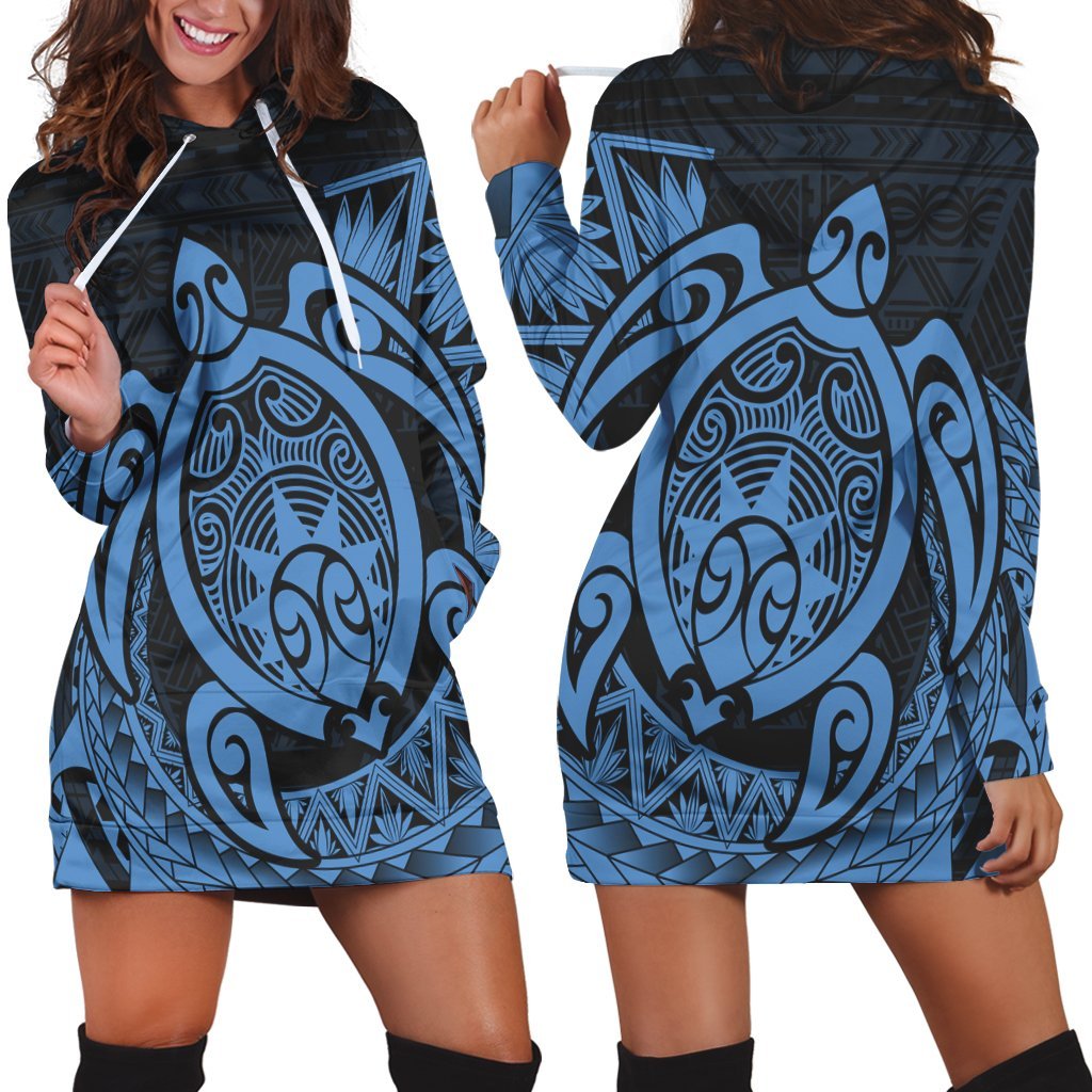 Hawaii Polynesian Turtle Hoodie Dress - Pastel - AH Black - Polynesian Pride