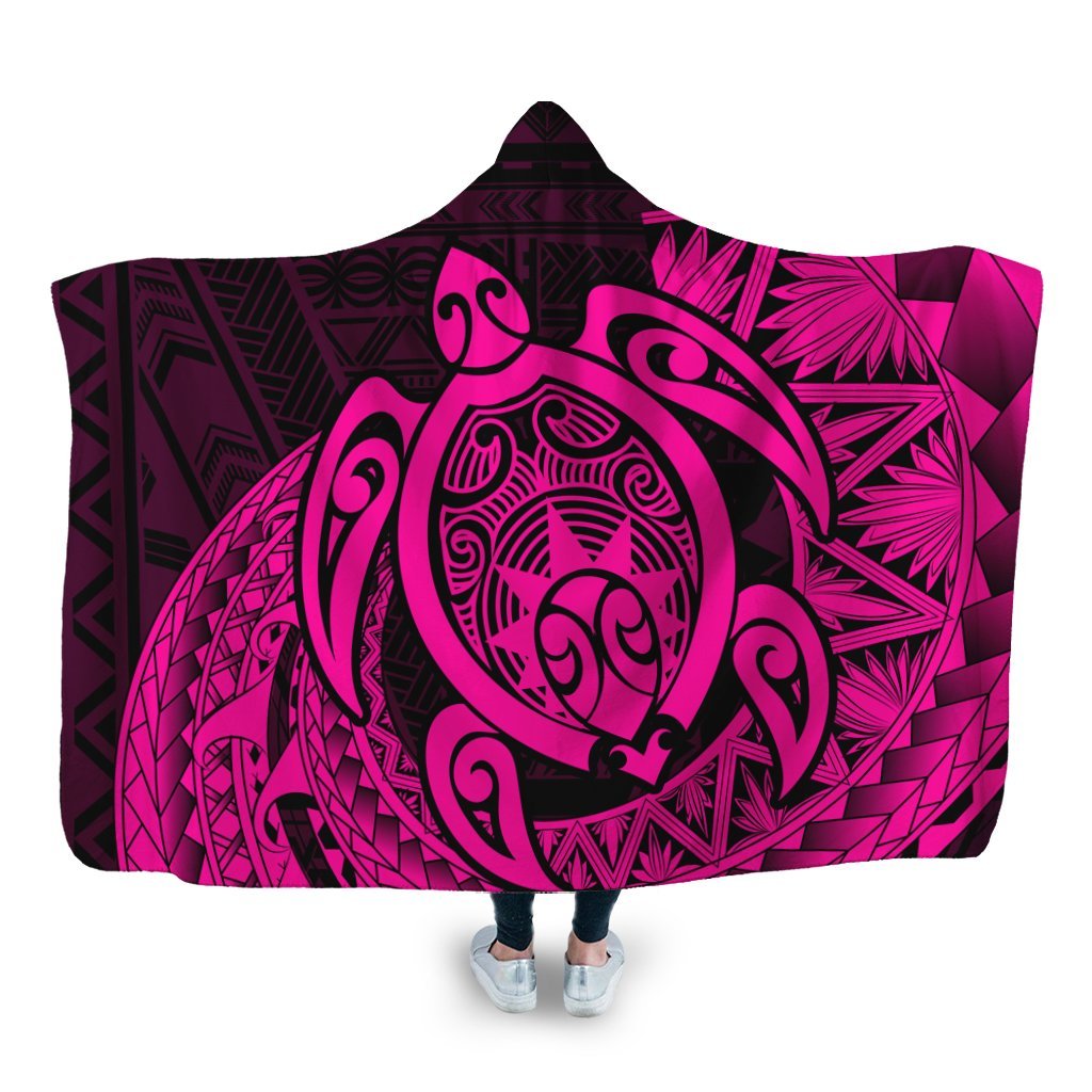 Hawaii Polynesian Turtle Hooded Blanket - Pink - AH Hooded Blanket White - Polynesian Pride