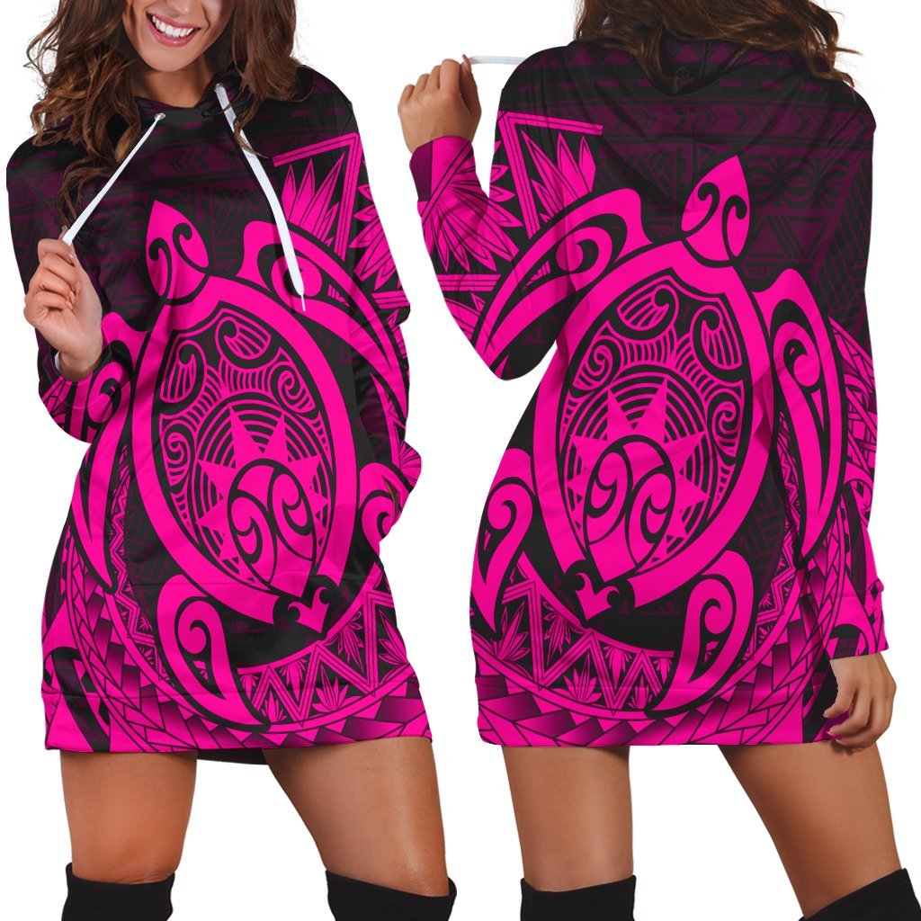 Hawaii Polynesian Turtle Hoodie Dress - Pink - AH Black - Polynesian Pride